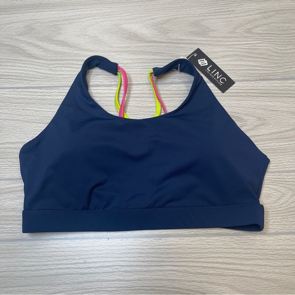 LINC Live Move Explore Navy Blue Strappy Sports Bra Removable Pad Size 2X New - Picture 3 of 11